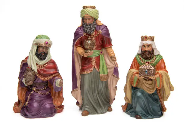 Three Wisemen nativity epiphany set figurines on white background