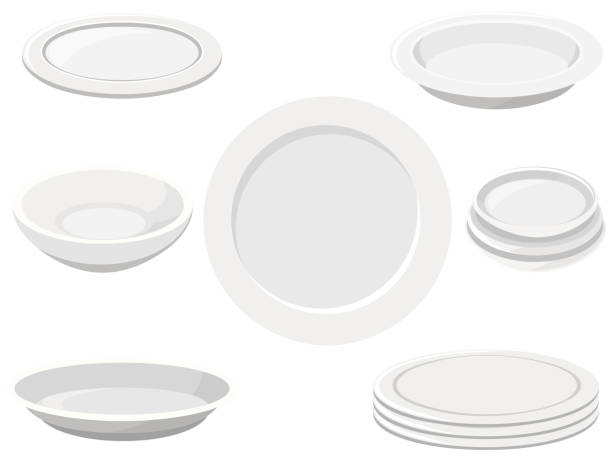 geschirr set geschirr.weiße platte. vektorbild. - dishware stock-grafiken, -clipart, -cartoons und -symbole