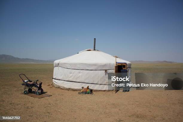 A Picture Of The Nomadic Family In The Serene Tuv Steppe Mongolia Stock Photo - Download Image Now