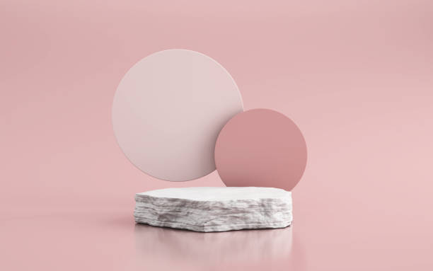 istock White stone rough plate object display podium on pink background. 3d rendering stock photo 1445622745