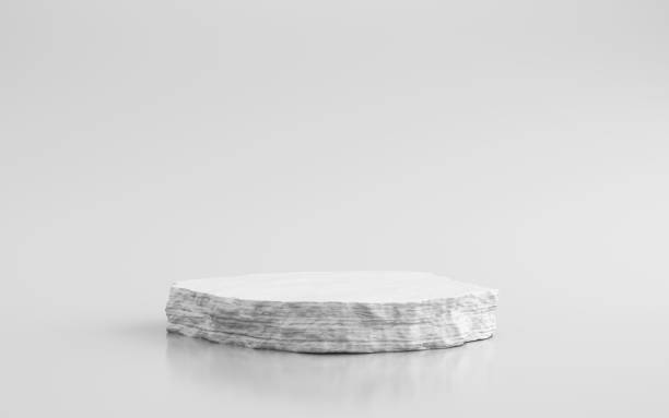 White stone rough plate object display podium on grey background. 3d rendering stock photo