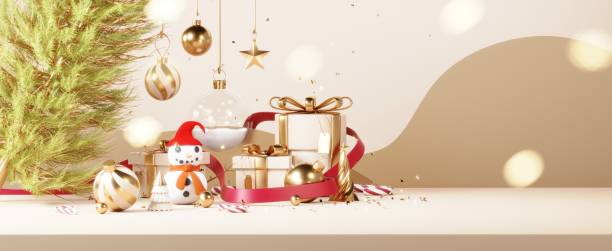 istock Christmas backgrounds with podium stage platform in minimal New year event theme. Merry Christmas scene for product display mock up banner. Empty stand pedestal decor in Xmas winter scene. 3D render. 1445627385