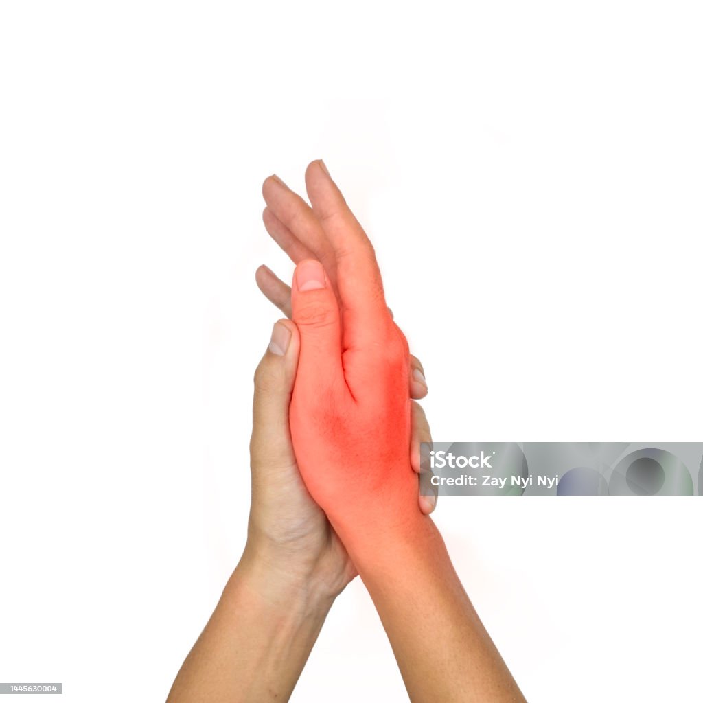 Painful hand of Asian man. Concept of cellulitis and hand muscles pain. Painful hand of Asian young man. Concept of cellulitis and hand muscles pain. Adult Stock Photo