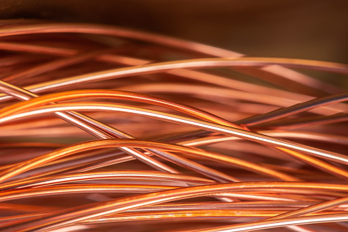 Copper wire, metals industry component close-up
