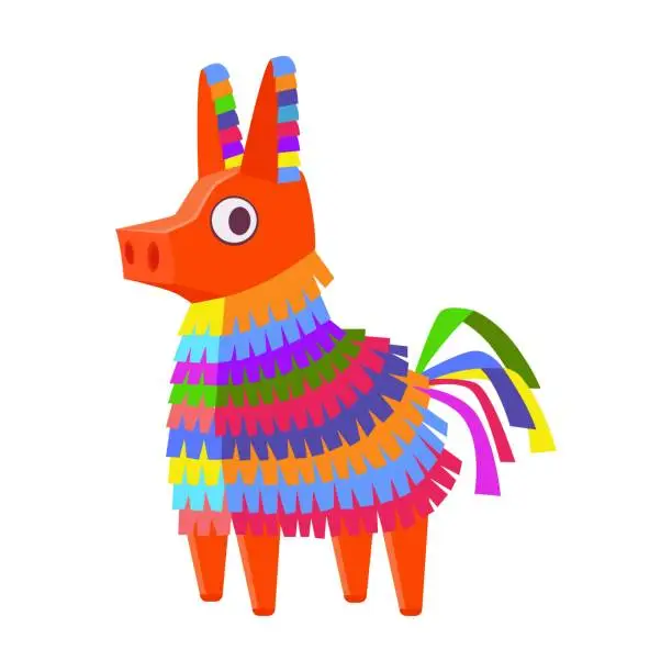Vector illustration of Donkey pinata vector illustration. Mexican paper toy for birthday party or carnival isolated on white background