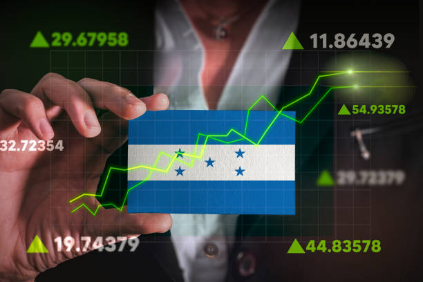 Honduras national fabric flag, textile background. Symbol of international world central America country. State Honduran official sign.