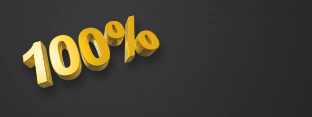 istock 100% number. 3D illustration isolated on black. Horizontal banner 1445635919