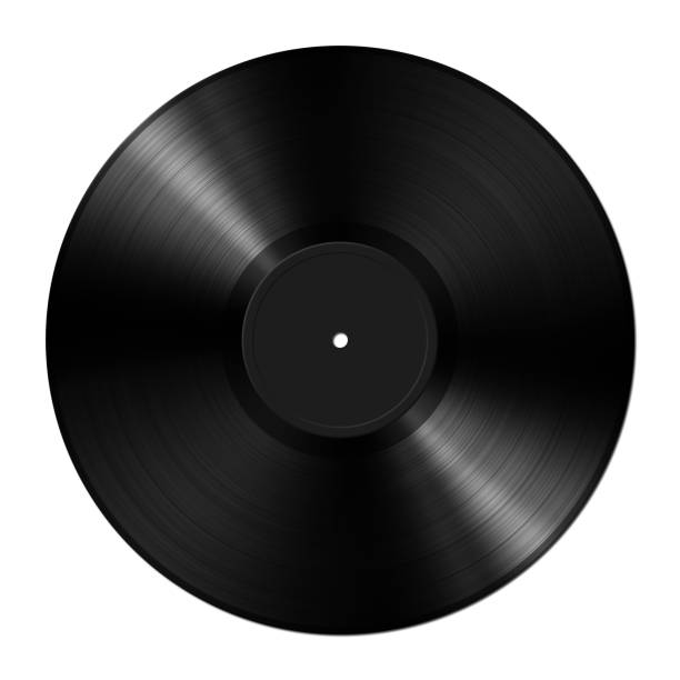 istock Black vinyl record isolated on white background 1445636010