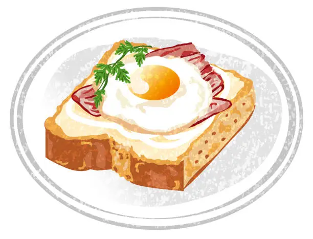 Vector illustration of Bacon and egg toast illustration drawn in hand drawn style.