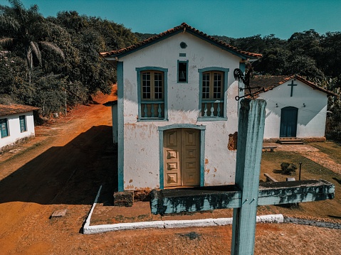 A drone shot of Church of Sao Sebastiao (Planaltina) in Brazil