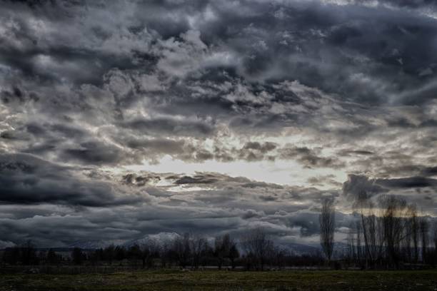 An aerial view of dark storm clouds