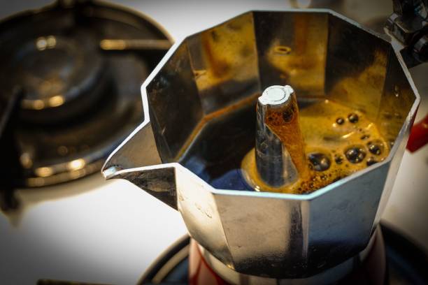 istock Close-up of preparation flat white coffee at home 1445641458