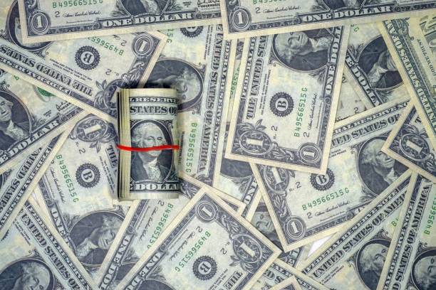 istock Top view of one us dollar banknote texture background 1445642448