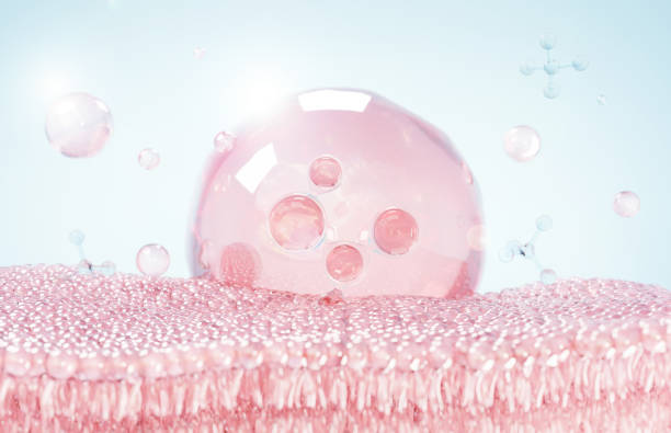istock Cosmetics Essence molecule, collagen, Vitamin or Serum drop water for moisturizer. Liquid molecule chemical structure on water background. Cosmetics power treatment. Natural product. 3d rendering. 1445642923