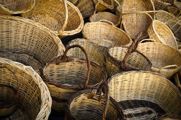 istock Set of hand woven wicker baskets for background 1445644767