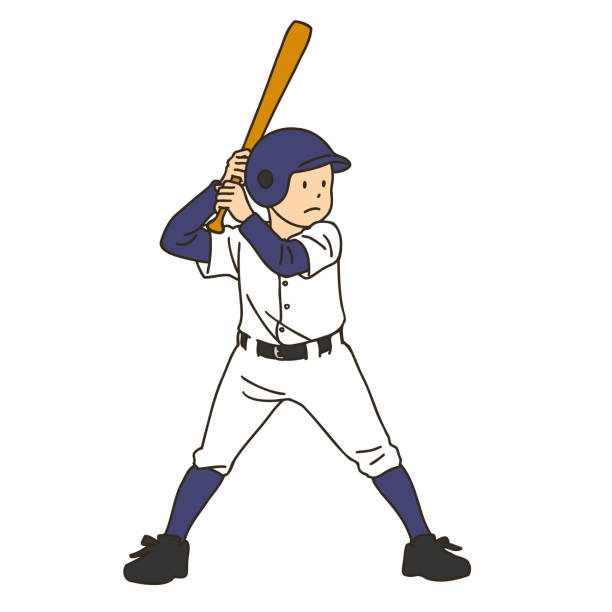 ilustraciones, imágenes clip art, dibujos animados e iconos de stock de un jugador de béisbol en la caja de bateo - white background baseball one person action