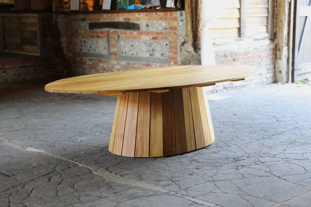 istock Simple wooden round table design idea. 1445645334