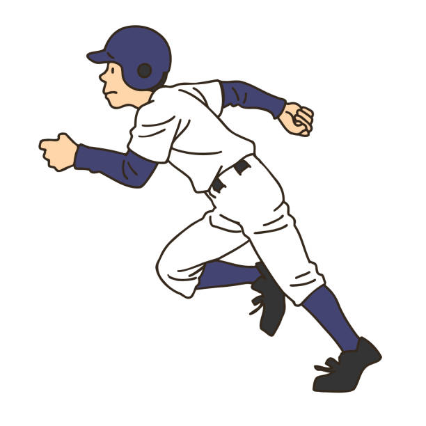 ilustraciones, imágenes clip art, dibujos animados e iconos de stock de un jugador de béisbol corriendo a toda velocidad - white background baseball one person action