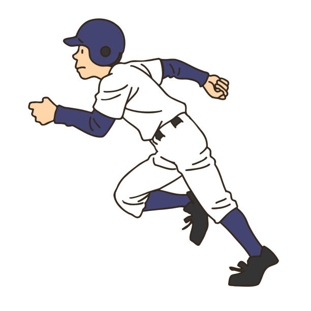 전속력으로 달리는 야구 선수 - white background baseball one person action stock illustrations