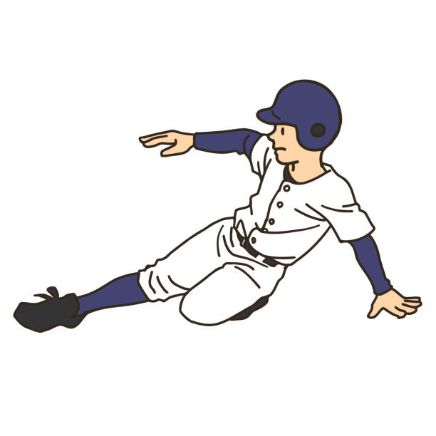 ilustraciones, imágenes clip art, dibujos animados e iconos de stock de un jugador de béisbol deslizándose en una base - white background baseball one person action