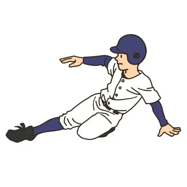 Vector illustration of A baseball player sliding into a base