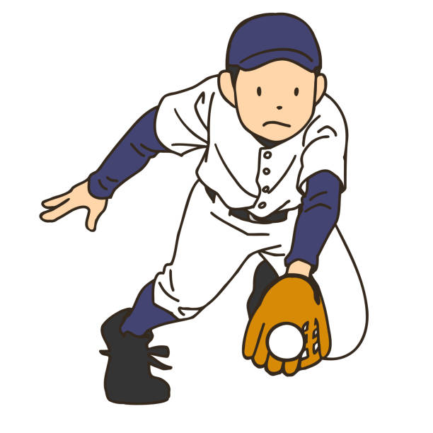 ilustraciones, imágenes clip art, dibujos animados e iconos de stock de un jugador de béisbol haciendo una captura - white background baseball one person action