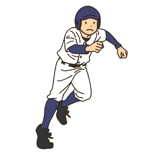 ilustraciones, imágenes clip art, dibujos animados e iconos de stock de un jugador de béisbol corriendo a toda velocidad - white background baseball one person action