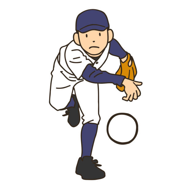 ilustraciones, imágenes clip art, dibujos animados e iconos de stock de un jugador de béisbol ahora lanzando una pelota - white background baseball one person action