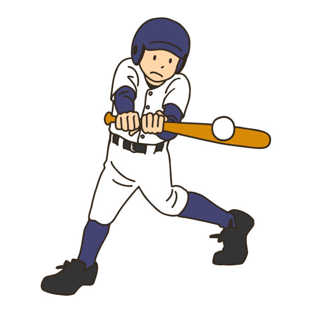 ilustraciones, imágenes clip art, dibujos animados e iconos de stock de un jugador de béisbol ahora balanceando el bate - white background baseball one person action