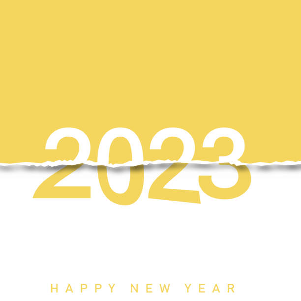 2023 frohes neues jahr grußkarte mit zerrissenem papier. vektor - creativity new years eve tree new years day stock-grafiken, -clipart, -cartoons und -symbole