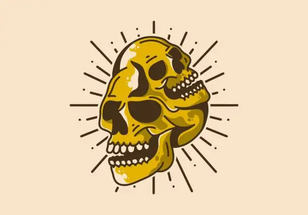 Vector illustration of Vintage illustration of two stacked skulls