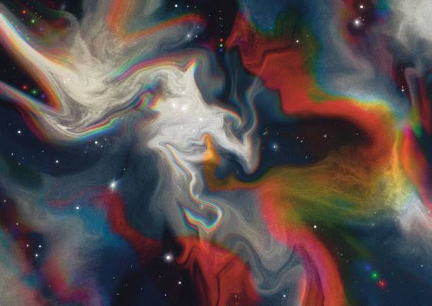 Abstract Retro misty space universe  and marbled chromatic aberr