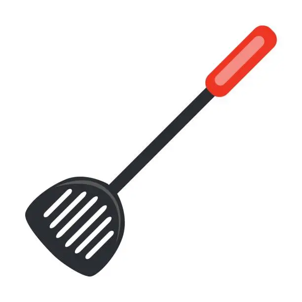 Vector illustration of Plastic slotted spoon, kitchenware and dishes vector illustration. Cookware, different tools and instruments isolated on white background. Kitchen utensil