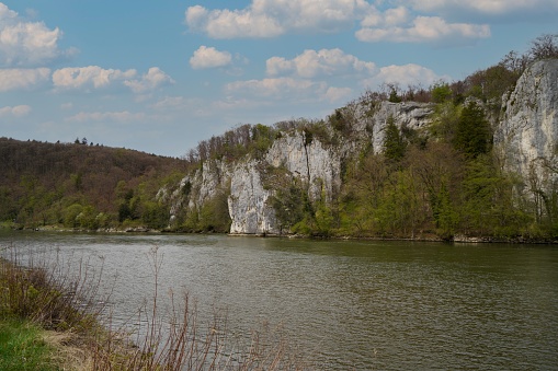 Danube breakthrough from Kelheim to Weltenburg monastery with rocks and the current of the Danube