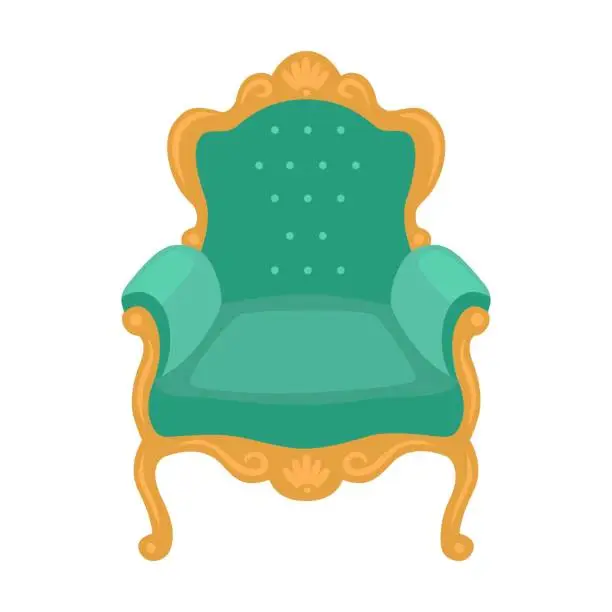 Vector illustration of Royal throne vector illustration. Antique medieval chair for king and queen isolated on white background. Fairytale, monarchy