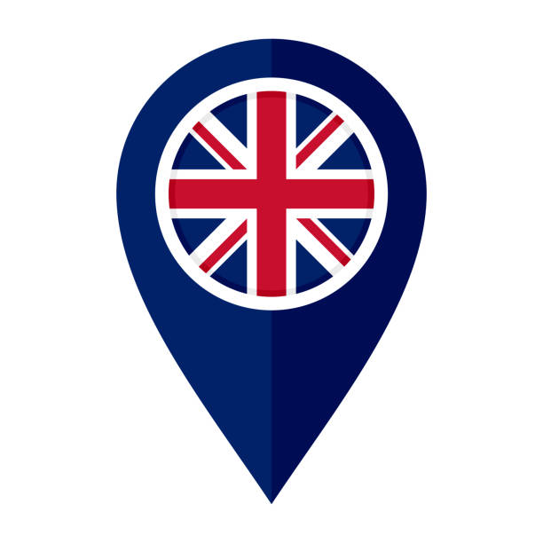 ilustrações, clipart, desenhos animados e ícones de ícone do marcador do mapa plano com bandeira do reino unido isolada no fundo branco - flag british flag england push button