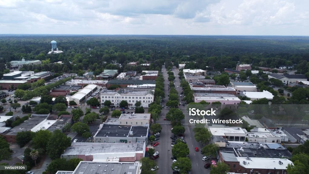 Bird's eye view of the streets of Aiken. South Carolina, USA. The bird's eye view of the streets of Aiken. South Carolina, USA. South Carolina Stock Photo