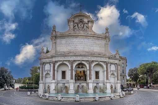 The Aqua Paola Fountain with a beautiful cloudy sky in the background, Rome, Italy