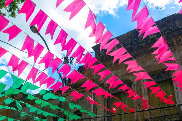 istock Colorful flags hanging in the air 1445661144