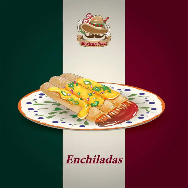 Vector illustration of MEXICO food logo hand drawn and traditional food graphic vector illustration with mexican flag