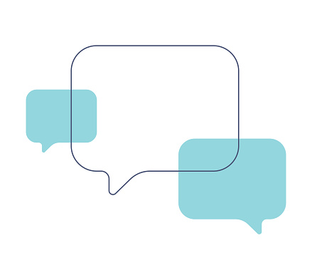 Vector illustration of a set of speech bubbles or thought balloons with flat colors and thin lines. Cut out design elements on a transparent background on the vector file.