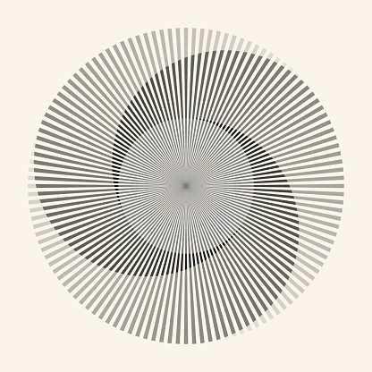 Abstract circle with lines as a spiral or propeller. One black color lines with different opacity.