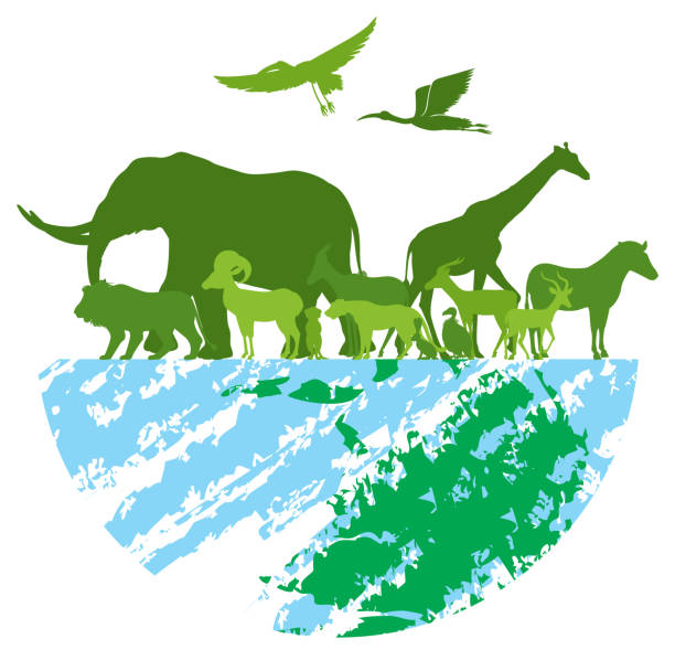 istock Green silhouette of wild animals 1445665775