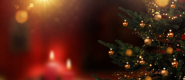 istock Christmas tree in foreground against blurred living room 1445667264