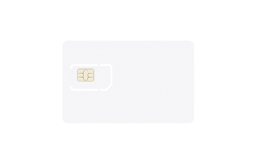 Blank white universal mobile phone SIM card, pre-cut in mini, micro and nano sizes, isolated on white background.