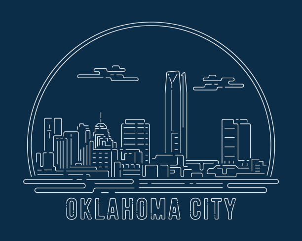 Cityscape with white abstract line corner curve modern style on dark blue background, building skyline city vector illustration design - Oklahoma City Cityscape with white abstract line corner curve modern style on dark blue background, building skyline city vector illustration design - Oklahoma City oklahoma city stock illustrations