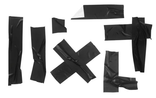 istock Collection of black adhesive tapes isolated 1445672261