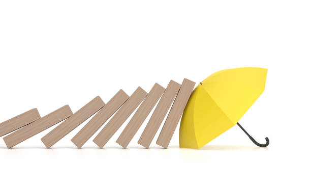 Umbrella stopping wooden domino
