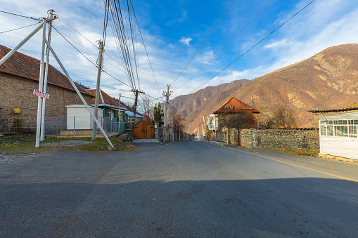 Qakh , Azerbaijan,  - October 12, 2022: Small streets in Qakh village