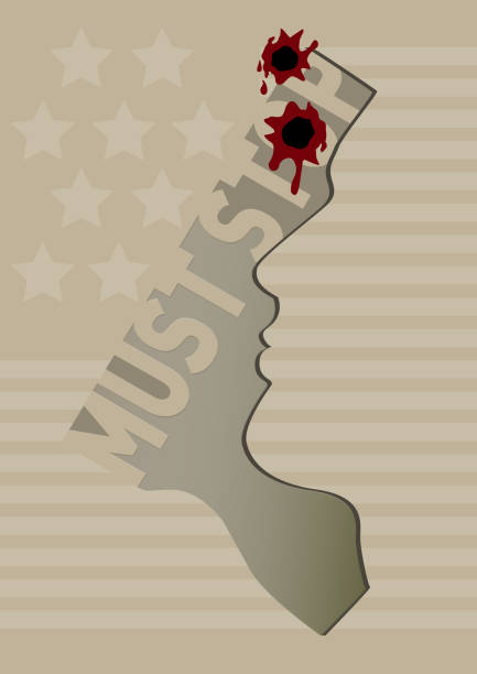 ilustraciones, imágenes clip art, dibujos animados e iconos de stock de cartel de la campaña gun must stop, conciencia sobre la violencia armada - gun violence
